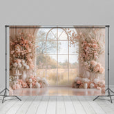 Lofaris Romantic Pink Floral Window Wedding Photo Backdrop