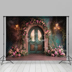 Lofaris Romantic Pink Green Door Floral Wedding Backdrop