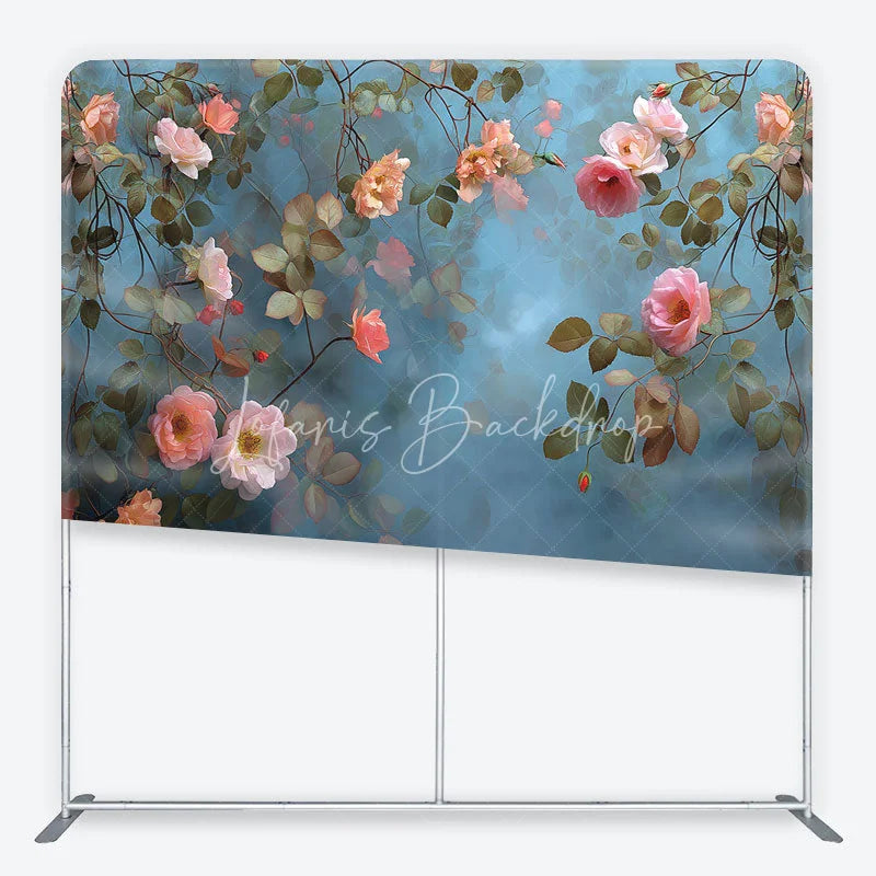 Lofaris Romantic Pink Peach Roses and Green Leaves Square Double-Sided Backdrop Elegant Floral Photography Background