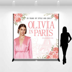Lofaris Romantic Pink Rose Eiffel Tower Custom Photo Backdrop