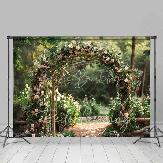 Lofaris Romantic Pink Roses Floral Archway Backdrop Lush Greenery Garden Wedding Ceremony Decor