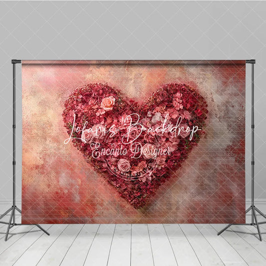 Lofaris Romantic Red and Pink Floral Heart Photography Backdrop Textured Wall for Valentine’s Day Wedding