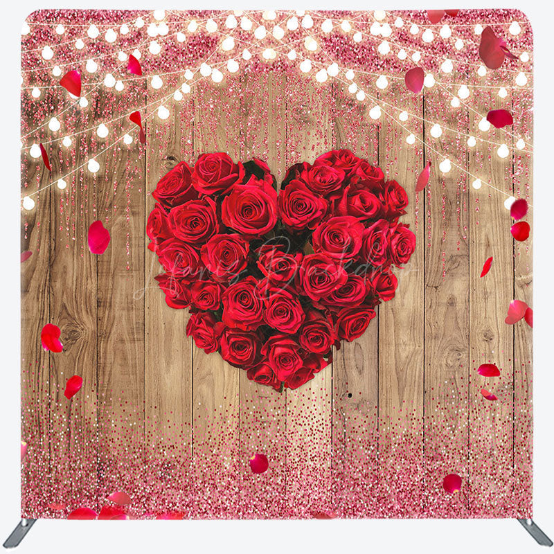Lofaris Romantic Red Heart Rose Wooden Pillow Case Backdrop