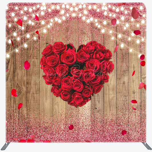 Lofaris Romantic Red Heart Rose Wooden Pillow Case Backdrop