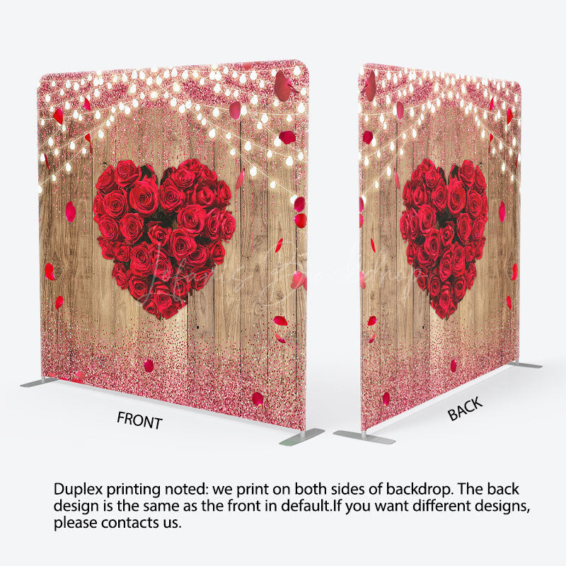 Lofaris Romantic Red Heart Rose Wooden Pillow Case Backdrop