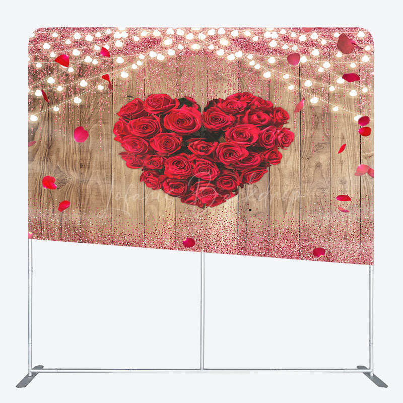 Lofaris Romantic Red Heart Rose Wooden Pillow Case Backdrop