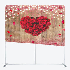 Lofaris Romantic Red Heart Rose Wooden Pillow Case Backdrop