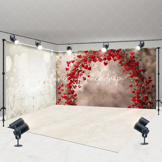 Lofaris Romantic Red Hearts Arch and White Fence Bokeh Lights Room Set Backdrop Valentine’s Day Wedding Decor
