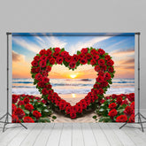 Lofaris Romantic Red Rose Heart Shape Sunset Backdrop