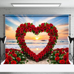 Lofaris Romantic Red Rose Heart Shape Sunset Backdrop
