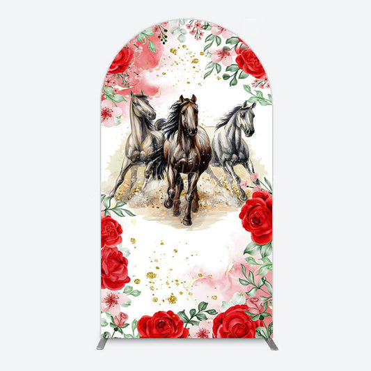Lofaris Romantic Red Rose Horse Kentucky Derby Arch Backdrop