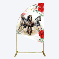 Lofaris Romantic Red Rose Horse Kentucky Derby Half Moon Arch Backdrop