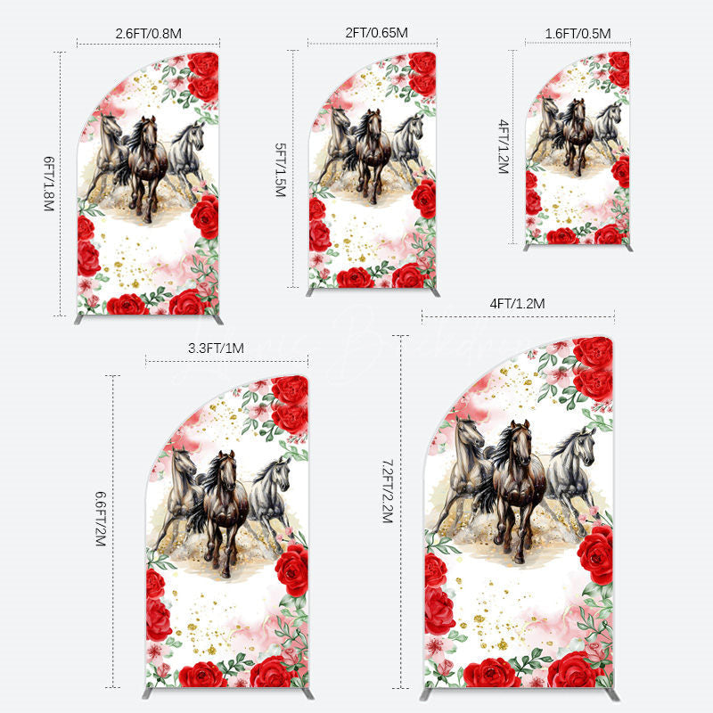 Lofaris Romantic Red Rose Horse Kentucky Derby Half Moon Arch Backdrop