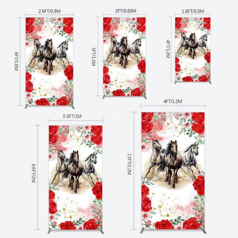Lofaris Romantic Red Rose Horse Kentucky Derby Rectangle Backdrop