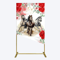 Lofaris Romantic Red Rose Horse Kentucky Derby Rectangle Backdrop