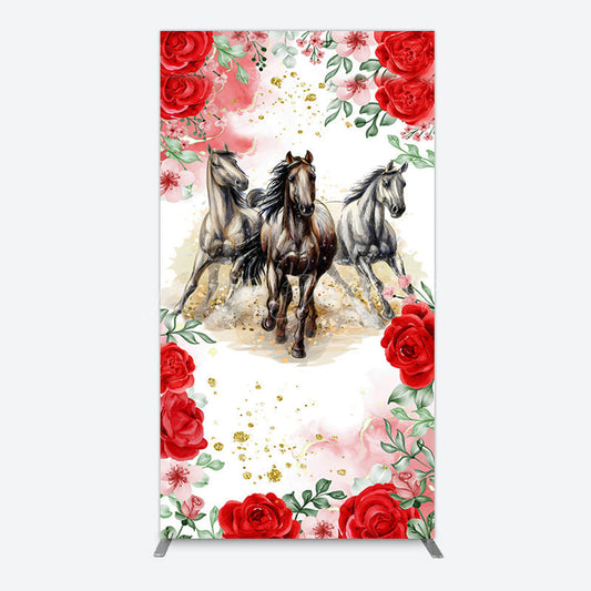 Lofaris Romantic Red Rose Horse Kentucky Derby Rectangle Backdrop