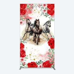 Lofaris Romantic Red Rose Horse Kentucky Derby Rectangle Backdrop