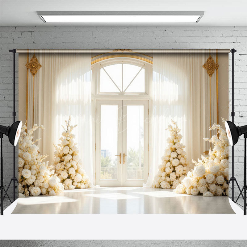 Lofaris Romantic Rose Holy White Palace Door Wedding Backdrop