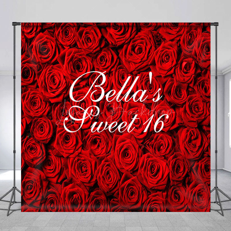 Lofaris Romantic Rose Sweet 16 Custom Name Birthday Backdrop