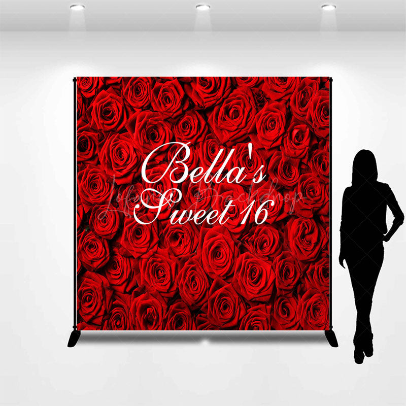 Lofaris Romantic Rose Sweet 16 Custom Name Birthday Backdrop