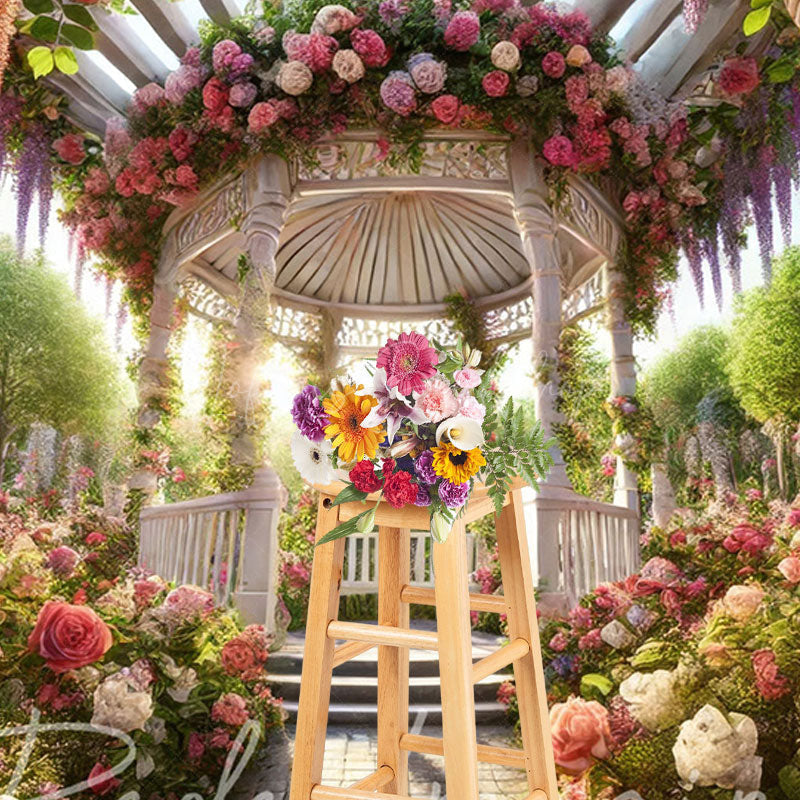 Lofaris Romantic Spring Floral Gazeb Wedding Photo Backdrop