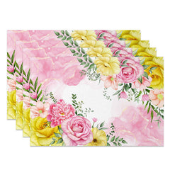 Lofaris Romantic Spring Floral Placemats Set of 4 in Pink and Yellow for Wedding Bridal Shower Decor