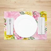 Lofaris Romantic Spring Floral Placemats Set of 4 in Pink and Yellow for Wedding Bridal Shower Decor