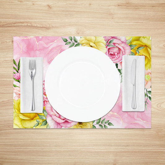 Lofaris Romantic Spring Floral Placemats Set of 4 in Pink and Yellow for Wedding Bridal Shower Decor
