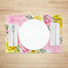 Lofaris Romantic Spring Floral Placemats Set of 4 in Pink and Yellow for Wedding Bridal Shower Decor