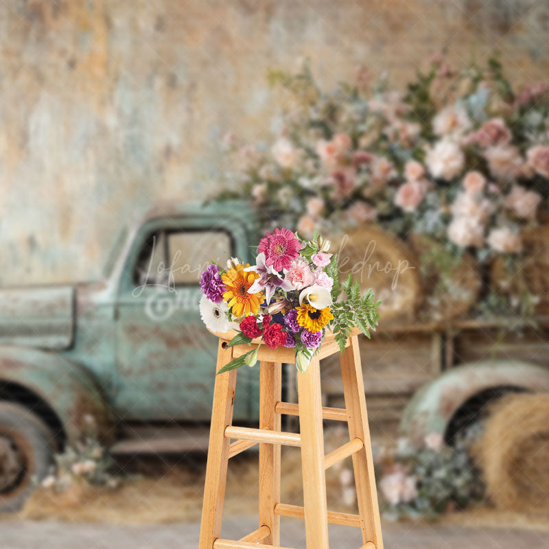 Lofaris Romantic Spring Truck Floral Photography Backdrop