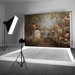 Lofaris Romantic Stone Bridge and Pink Flowers Photography Backdrop Enchanted Garden Forest Path Scene