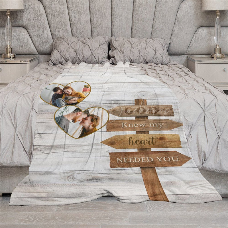 Lofaris Romantic Text Grey Wood Grain Custom Photo Blanket