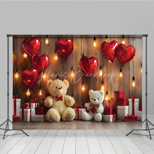 Lofaris Romantic Valentine Day Backdrop Red Heart Balloons Teddy Bear Lights Background Love Theme Photography Prop