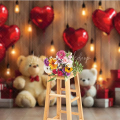 Lofaris Romantic Valentine Day Backdrop Red Heart Balloons Teddy Bear Lights Background Love Theme Photography Prop
