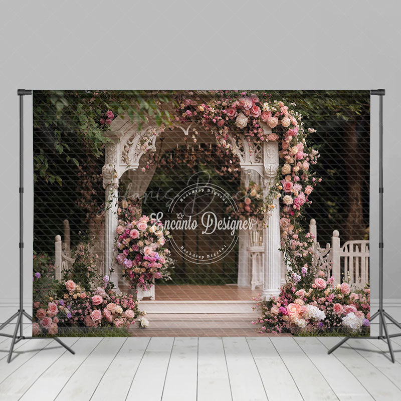 Lofaris Romantic White Garden Pavilion Floral Wedding Backdrop