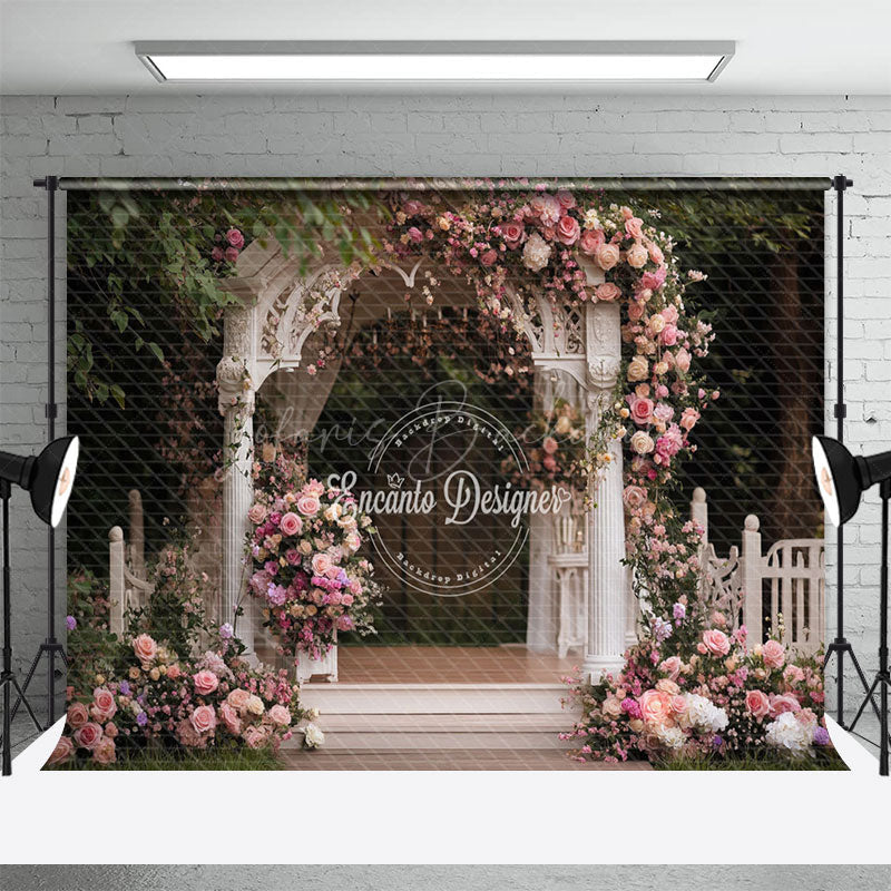 Lofaris Romantic White Garden Pavilion Floral Wedding Backdrop