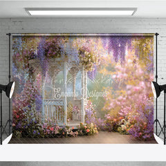 Lofaris Romantic White Gazebo Photography Backdrop Enchanted Garden with Wisteria and Roses Spring Floral Party Decor
