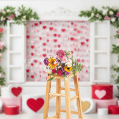 Lofaris Romantic Window Valentine Day Backdrop Hanging Hearts Floral Arch White Wall Background Wedding Photography Studio Prop