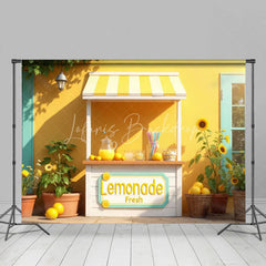 Lofaris Room Set Backdrop Summer Fresh Lemonade Stand with Sunflowers and Bright Yellow Outdoor Party Decor