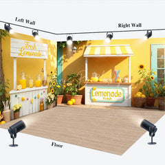 Lofaris Room Set Backdrop Summer Fresh Lemonade Stand with Sunflowers and Bright Yellow Outdoor Party Decor