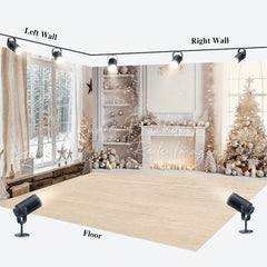 Lofaris Room Set Backdrop White Fireplace Winter Window Photography Background Elegant Living Holiday Party Decoration