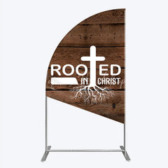 Lofaris Rooted In Christ Religious Holiday Half Moon Arch Backdrop Dark Wood Texture Cross Party Cover