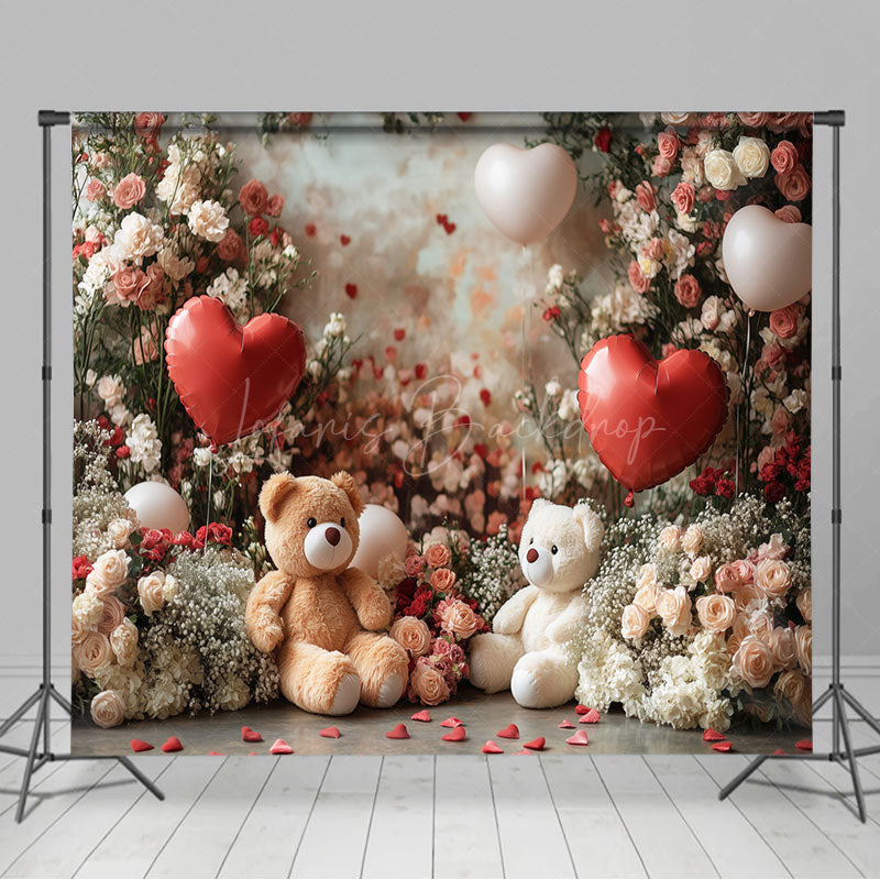 Lofaris Rose Bear Romantic Valentines Day Room Set Backdrop