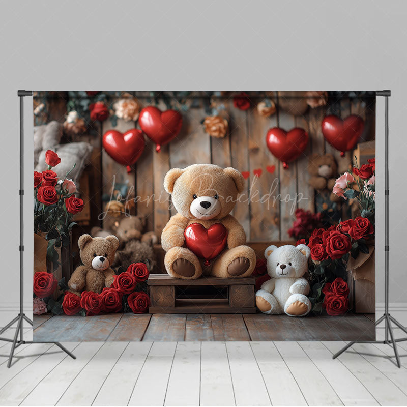Lofaris Rose Bear Romantic Valentines Day Room Set Backdrop