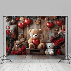 Lofaris Rose Bear Romantic Valentines Day Room Set Backdrop