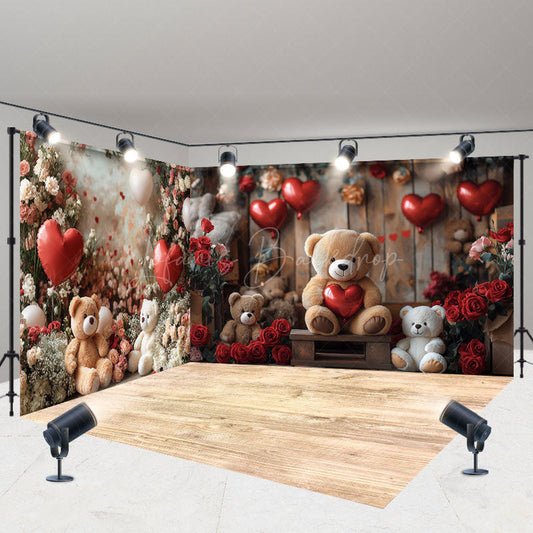 Lofaris Rose Bear Romantic Valentines Day Room Set Backdrop