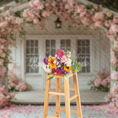 Lofaris Rose Blooming White Door Spring Photo Backdrop