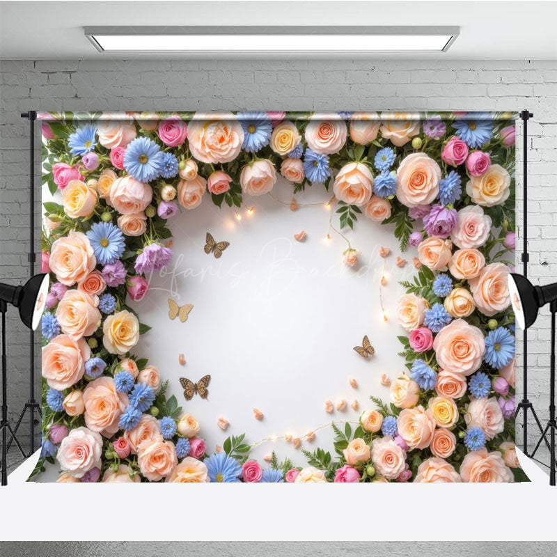 Lofaris Rose Blooming With Butterfly Wall Spring Backdrop