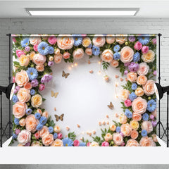 Lofaris Rose Blooming With Butterfly Wall Spring Backdrop