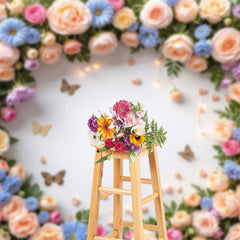 Lofaris Rose Blooming With Butterfly Wall Spring Backdrop